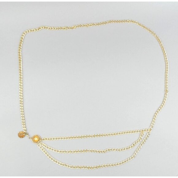 Gold-Tone Triple Chain Layered Belt With Medallion Accents - Picture 1 of 5